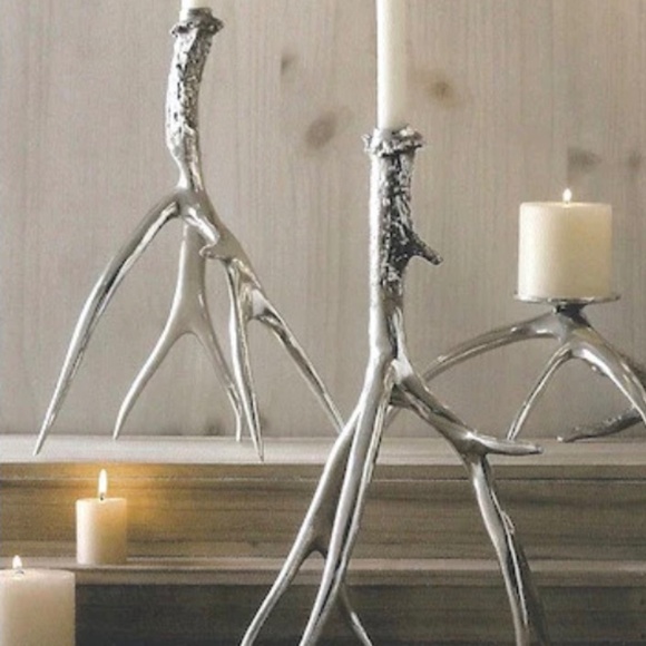 ARTHUR COURT Rare Vintage Cast Aluminum Deer Stag Antler Candlestick Pair - Picture 2 of 12